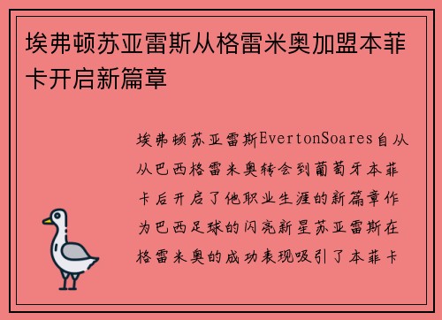 埃弗顿苏亚雷斯从格雷米奥加盟本菲卡开启新篇章